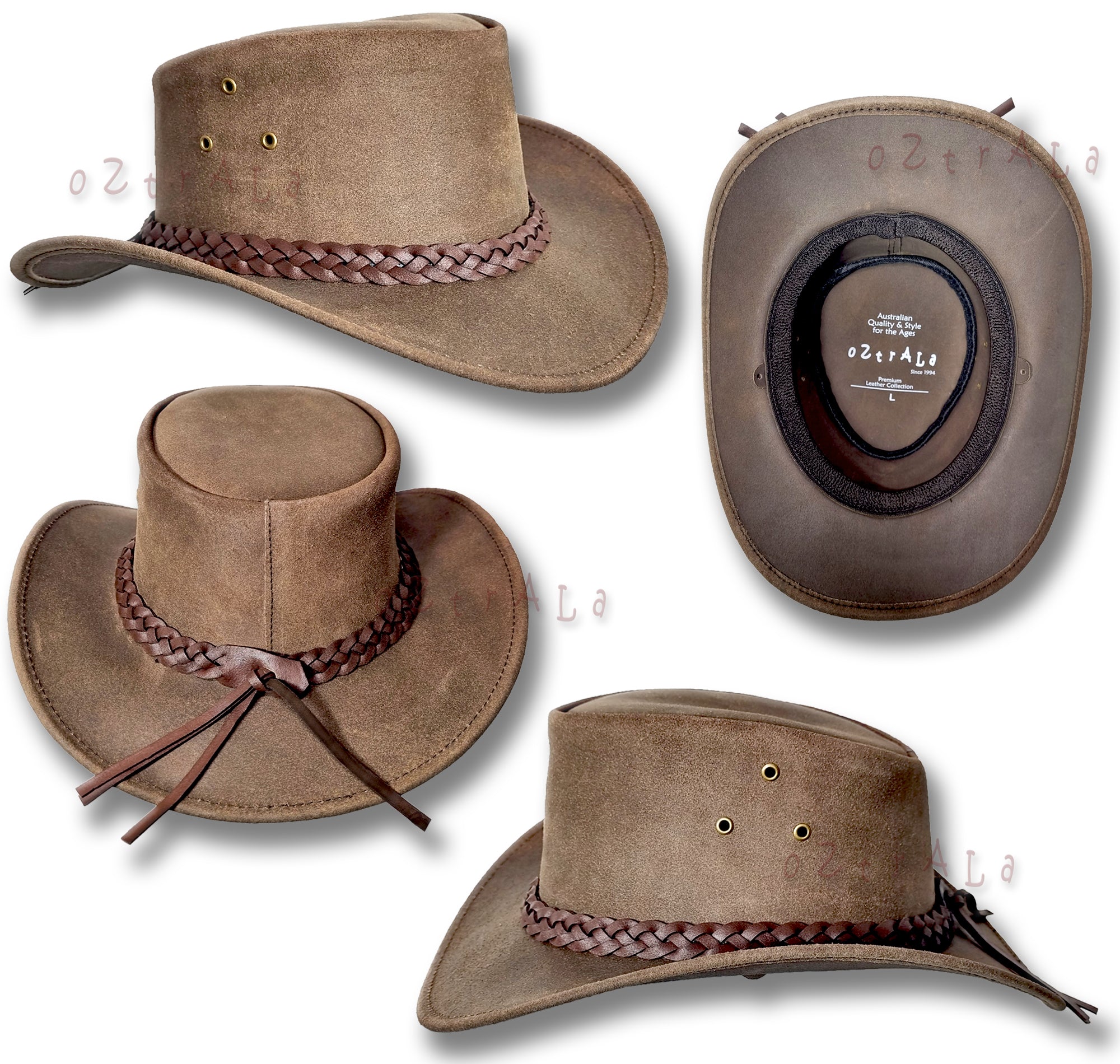 oZtrALa】 Australian Oiled Leather Hat Outback Aussie Western Cowboy M