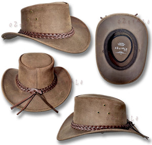 【oZtrALa】 Australian Oiled Leather Hat Outback Aussie Western Cowboy Mens Womens Kids Black Brown HL11 Ballarat