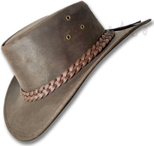 Load image into Gallery viewer, 【oZtrALa】 Australian Oiled Leather Hat Outback Aussie Western Cowboy Mens Womens Kids Jacaru Black Brown WO HL11