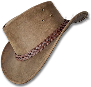 【oZtrALa】 Australian Oiled Leather Hat Outback Aussie Western Cowboy Mens Womens Kids Jacaru Black Brown WO HL11