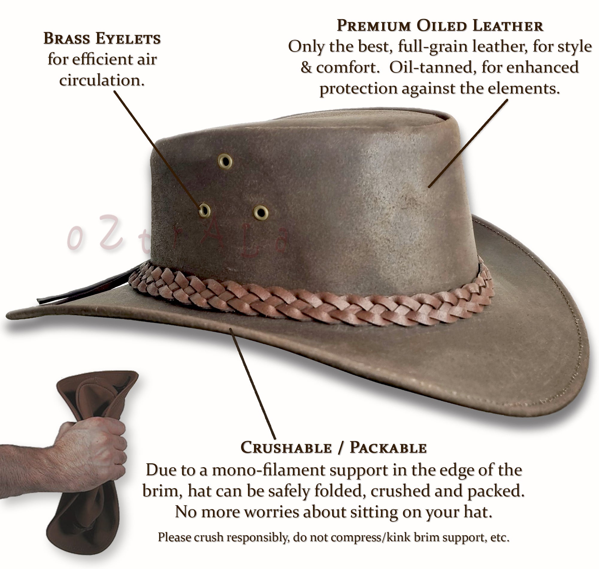 oZtrALa】 Oiled Leather Outback Aussie Western Cowboy M