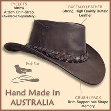 Load image into Gallery viewer, 【oZtrALa】 Australian BUFFALO Leather Hat Outback Breezer Western Cowboy Mesh Mens Womens Kids Jacaru Black Brown HLBS HLBB
