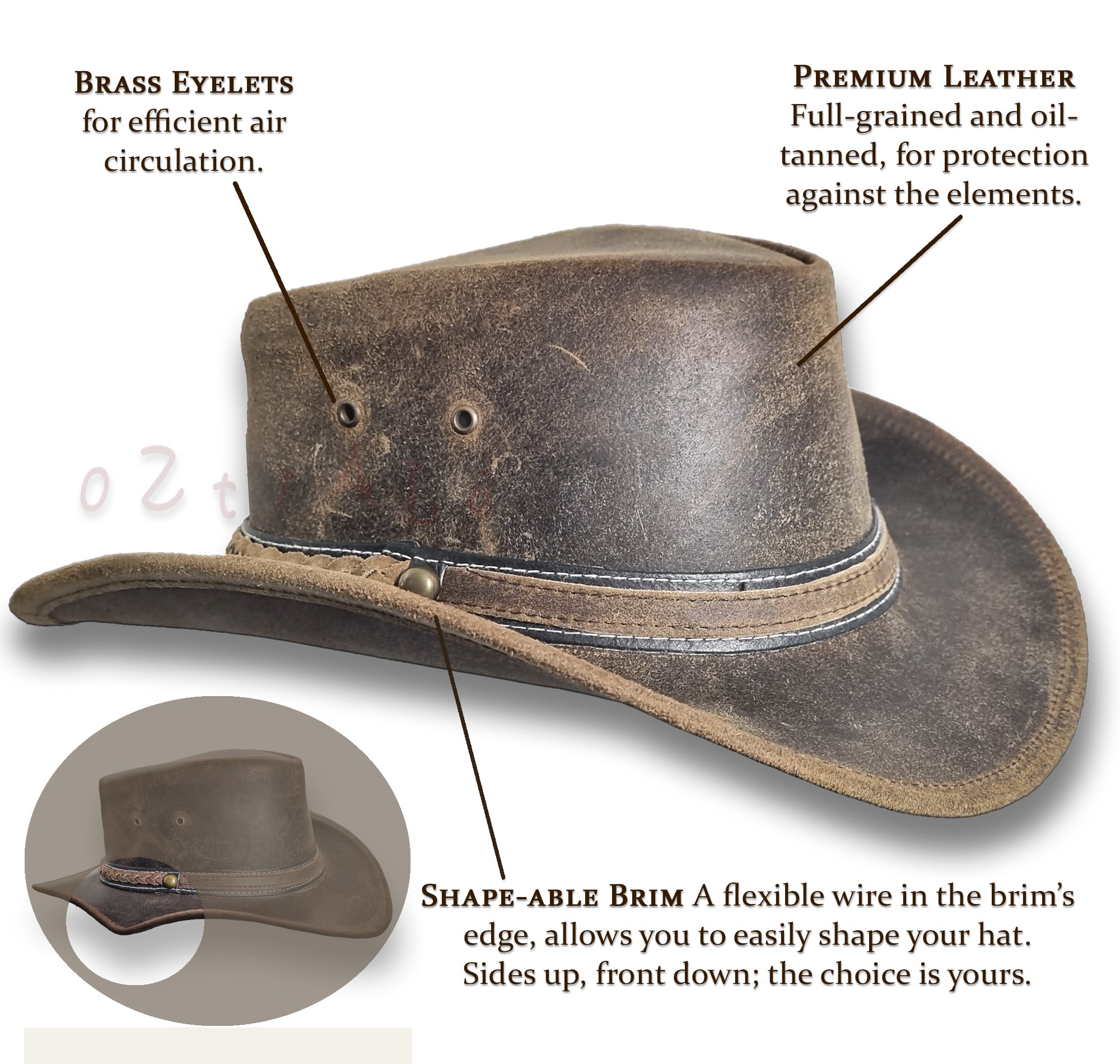 HAT Leather【oZtrALa】Australian Oiled Outback Western Aussie Cowboy Men