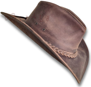 LEATHER Cowboy HAT【oZtrALa】Australian Outback Aussie Western Men Women Black Brown DESPERADO HL33