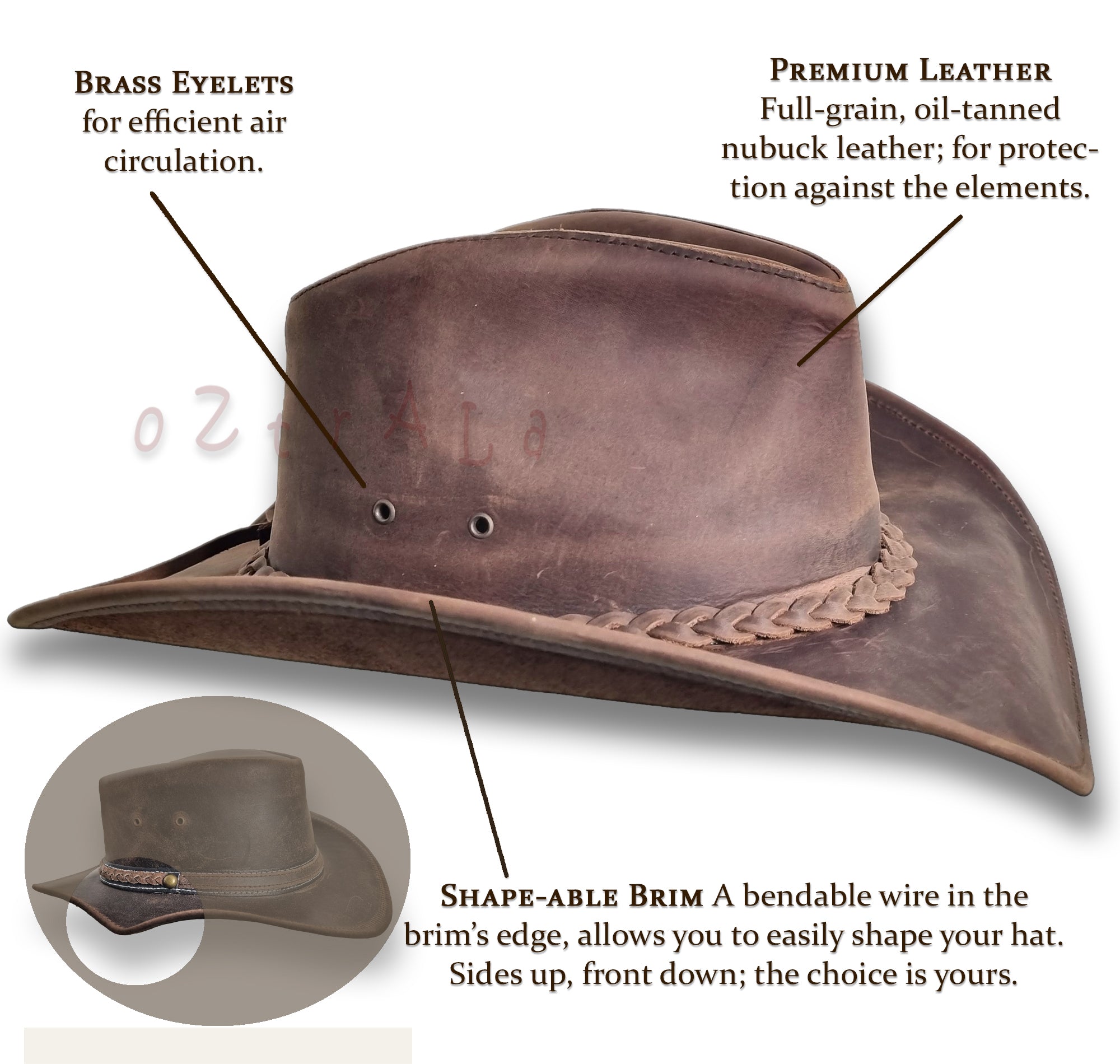 LEATHER Cowboy HAT【oZtrALa】Australian Aussie Western Men Women