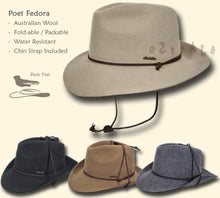 Load image into Gallery viewer, 【oZtrALa】 HAT Australian Wool Felt Hat Leather Chin-Strap Outback Cowboy Western Fedora Poet HW04